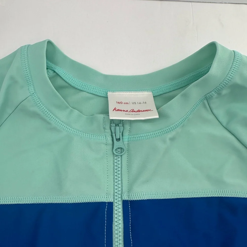 Hanna Andersson Mint Zip-Front Jacket with Rainbow Stripes